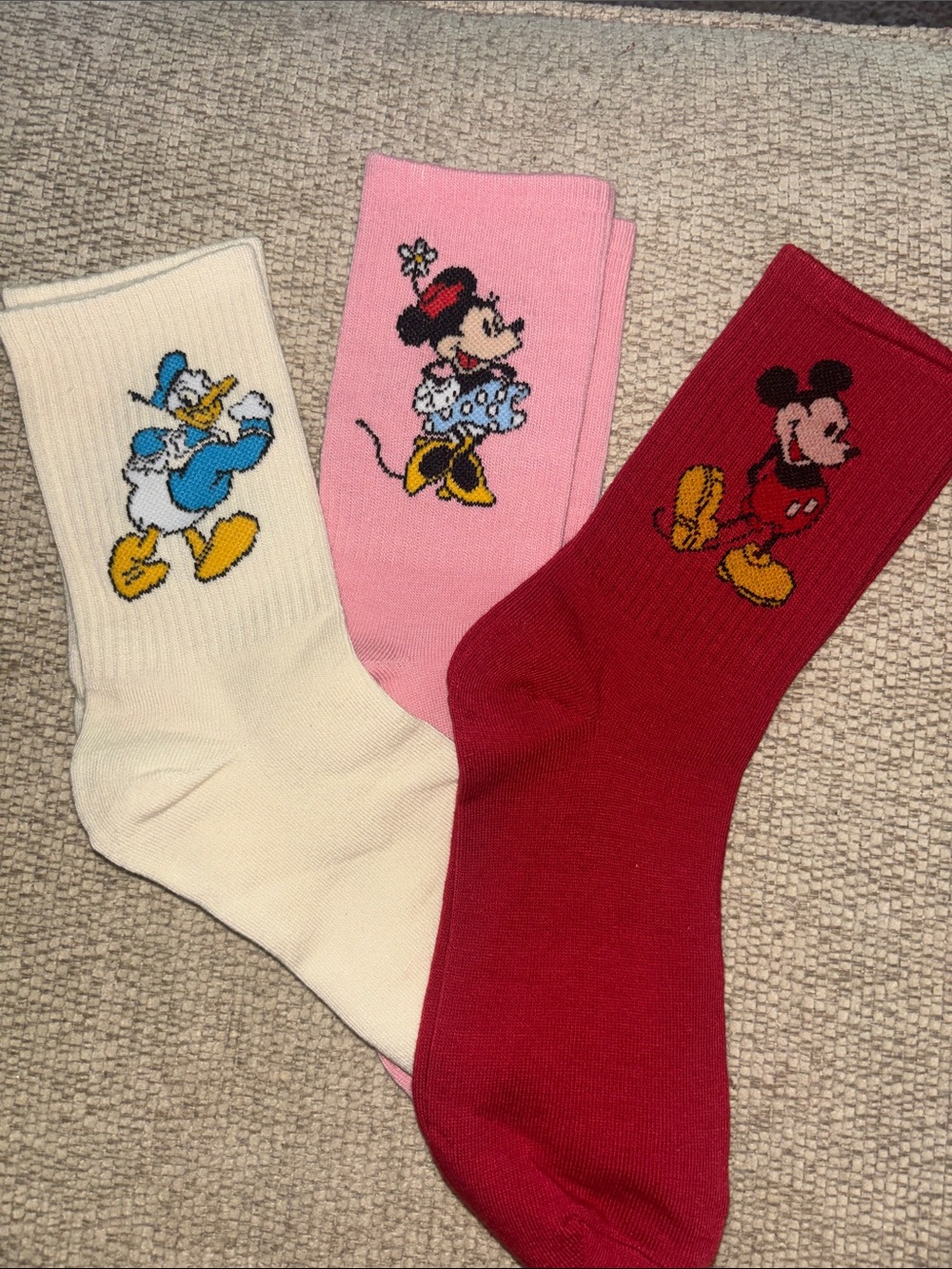 Disney Character Crew Socks Trio - Red, Pink, Cream
